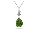 Pear Shaped Peridot & Diamond Pendant in White Gold