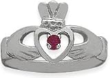 Ladies 10 Karat White Gold Ruby Claddagh Ring