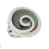 .925 Silver, Black Mother of Pearl & CZ Swirl Ring- Sizes 6-8