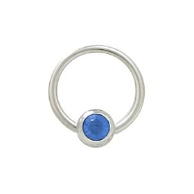 Captive Bead Ring Surgical Steel with 6mm Blue Jeweled Bead - 14 Gauge - 1/2 Inch