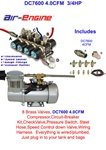 Air Controllers Plug and Play KIT 4.0CFM DC7600, Circuit Breaker Kit,Steel Leader Hose, Checkvalve, 8-Valve Air Engine, 70-120psi Pressure Switch,Speed Control Down Valve