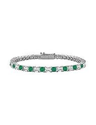 Emerald and Diamond Tennis Bracelet : 14K White Gold - 4.00 CT TGW