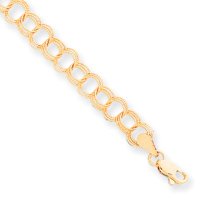 14k Solid Triple Link Charm Bracelet - 7 Inch - Lobster Claw by JewelryWeb