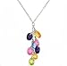 Multi Colored CZ Briolette Cluster Dangling Off Chain Necklace.