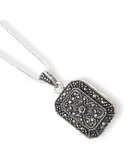 Genuine IceCarats Designer Jewelry Gift Sterling Silver Marcasite Locket W/18 Inch Chain Necklace In 18.00 Inch