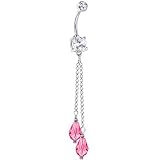 Handcrafted Austrian Crystal Rose CRYSTAL DROPLETS Chain Drop Belly Ring