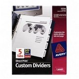 Avery 11534 Avery Direct Print 3-Hole Dividers f/IJ/Clr Lsr, 5-Tb, Letter, WE, 24 Sts/Pk