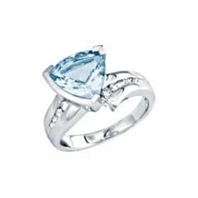 14kt White Gold Trillion Cut Aquamarine Ring with Round Diamond Accents by