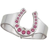 Silver-tone Cuff Bracelet with Pink Rhinestone Horseshoe