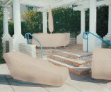 IMAGE OF Sandstone Beige Protective Cover for XXL Oval Table with Umbrella and Chairs - 144 ft x 90 ft x 35 ft Drop