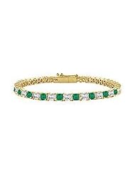 Emerald and Diamond Tennis Bracelet : 14K Yellow Gold - 4.00 CT TGW