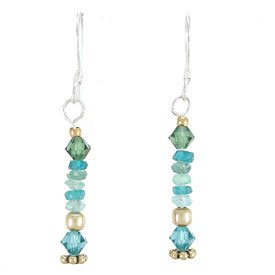 Apatite Gemstone and Swarovski Austrian Crystal Bead Dangle Earrings with Sterling Silver and Gold Vermeil, #7945