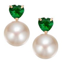 Buy 14k Cultured Pearl and Synthetic Emerald Earring by Orkyd Pearls