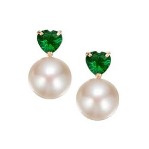 Buy 14k Cultured Pearl and Synthetic Emerald Earring