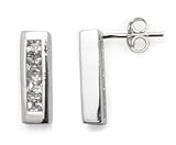 Sterling Silver Channel-Set Square CZ Bar Stud Earrings