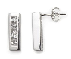 Sterling Silver Channel-Set Square CZ Bar Stud Earrings