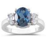 1.00 Ct White Sapphire & 2.95 Cts London Blue Topaz Ring in 14K White Gold