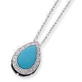 Sterling Silver Tear Drop Shaped Turquoise And CZ Necklace - 18 Inch