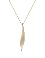 Goldtone Finish Silver Elongated Wave Pendant Necklace with Rolo Chain, 18"