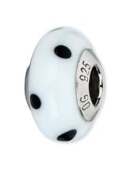 Sterling Silver White with Black Dots Italian Murano Glass Charm