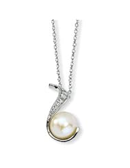 Cheryl M. Sterling Silver CZ & White Cultured Pearl Swirl 18in Necklace