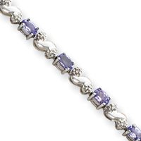 14k White Gold Tanzanite and Diamond Bracelet - 7 Inch - Box Clasp by JewelryWeb