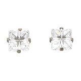 Inverness Palladium Square Faceted CZ Earring 7mm - JewelryWeb