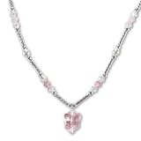 Pink Butterfly Swarovski Crystal Sterling Silver Real Pearl Necklace
