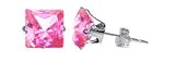 Sterling Silver 4 MM Square Princess Cut Pink Cubic Zirconia Stud Post Earrings