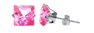 Sterling Silver 4 MM Square Princess Cut Pink Cubic Zirconia Stud Post Earrings