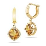 0.04 Cts Diamond and 3.18 Cts Citrine Earrings in 14K Yellow Gold