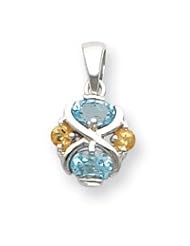 Sterling Silver Blue Topaz and Citrine Pendant