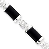 Sterling Silver Polished Open-Backed Onyx Bracelet - 7 Inch - Box Clasp - JewelryWeb