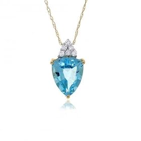 Yellow Gold Pendant Necklace Set Blue Topaz and Diamond by GemAffair