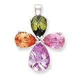 Sterling Silver Fancy Multi-color CZ Cross Pendant QC4473