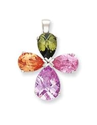 Sterling Silver Fancy Multi-color CZ Cross Pendant QC4473"