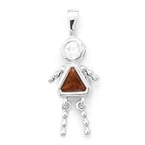 January Birthstone Girl Pendant. Rhodium Plated Dark Red Cz.
