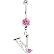 Passion Pink Jeweled INITIAL Dangle Belly Ring - LETTER "V"