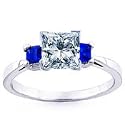 0.75 Carat F/VS1 Round Certified Diamond with Blue Sapphire Engagement Ring in 18K White Gold