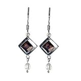 Designer 2.2 Carat Square-cut Smoky Topaz Sterling Silver Earrings with Pearl Drop