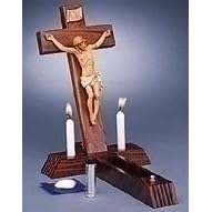 4 Piece Wood Sick Call Crucifix Cross Set with Candles and Glass Bottle 13.25 by Roman