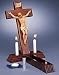 4 Piece Wood Sick Call Crucifix Cross Set with Candles & Glass Bottle 13.25"