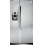 Review GE  / GE Profile PSHS6YGXSS 25.5 cu. ft. Side-by-Side Refrigerator with 3 Glass Shelves, LED Lighting, External PreciseFill Ice/Water Dispenser, Color LCD Controls and Top Bevel Design: Stainless Steel