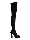 Stretch Black Lycra Gaga Thigh High Platform Boot - 9