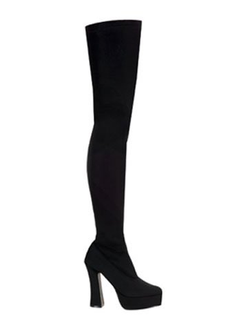 Stretch Black Lycra Gaga Thigh High Platform Boot - 9