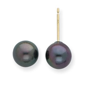 Genuine IceCarats Designer Jewelry Gift 14K 7-7.5Mm Black Freshwater Cultured Pearl Stud Earrings