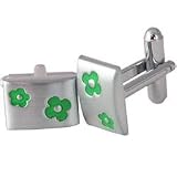 Satin Green Flower Cufflinks - 30% OFF