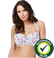 Plus Ditsy Floral Underwired Twisted Bandeau Bikini Top