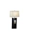 Nova Lighting 0246 Slice Standing Table Lamp, Dark Brown Wood, Brushed Nickel & Glass with Tan Linen Shade