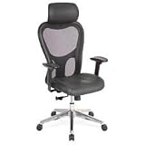 Lorell Products - Executive High-Back Chair, 24-7/8x23-5/8x52-7/8, Black - Sold as 1 EA - Executive high-back chair features a headrest, black mesh back, black leather seat and arm pads. Functions include pneumatic seat-height adjustment, 360-degree swivel, tilt tension and tilt lock. Frame and five-star base are made of polished aluminum. Base has casters for easy chair movement.